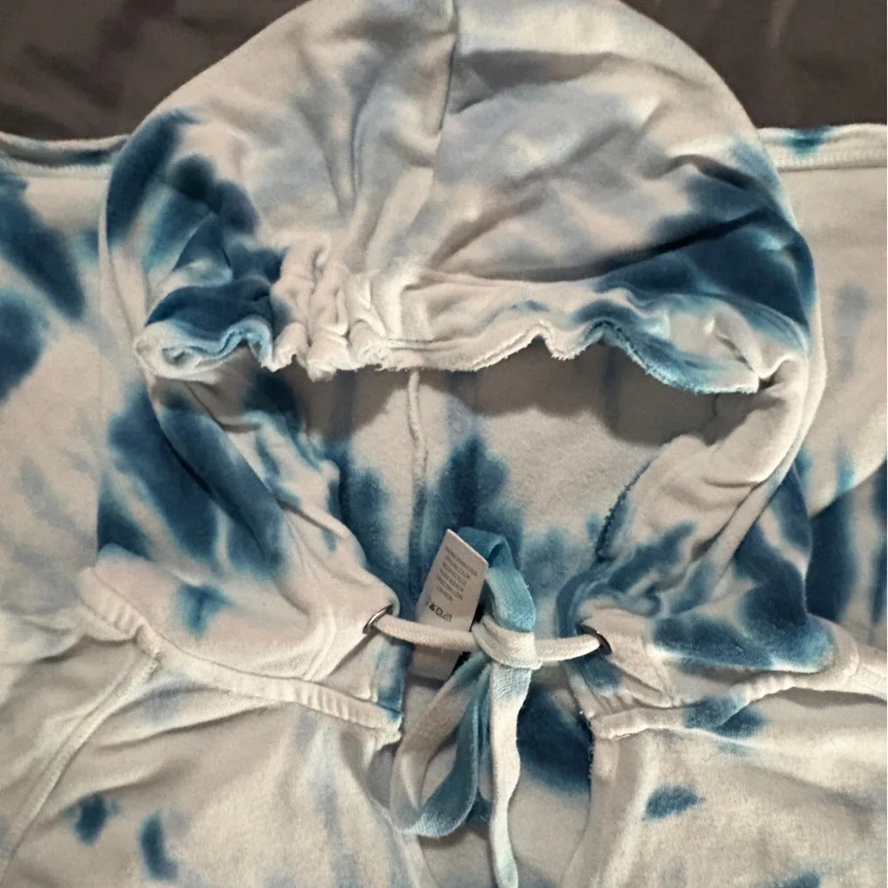 TIE DYE HOODIE SWEATSHIRT Blue White Boho Pullover Cozy Loungewear Womens SZ 3X - Picture 4 of 12